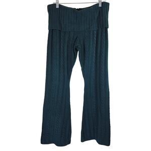 Victoria Secret Pink Cable Knit Fold Over Mid Rise Dark Green Flare Pants L NWT